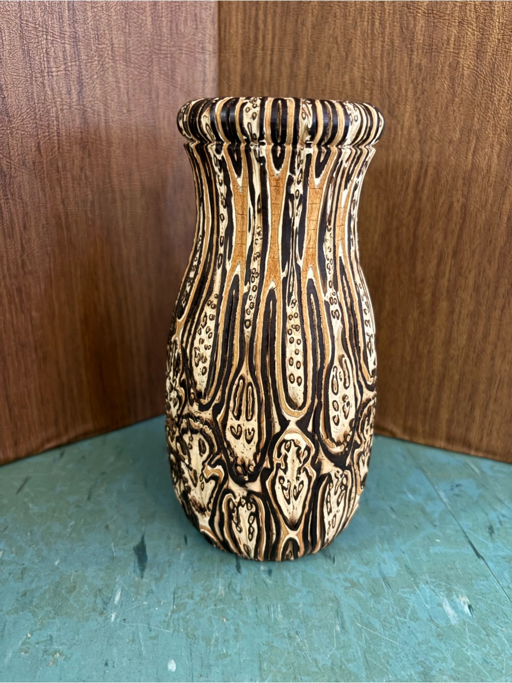 Vintage wood Fernwood Ponga Vase New Zealand